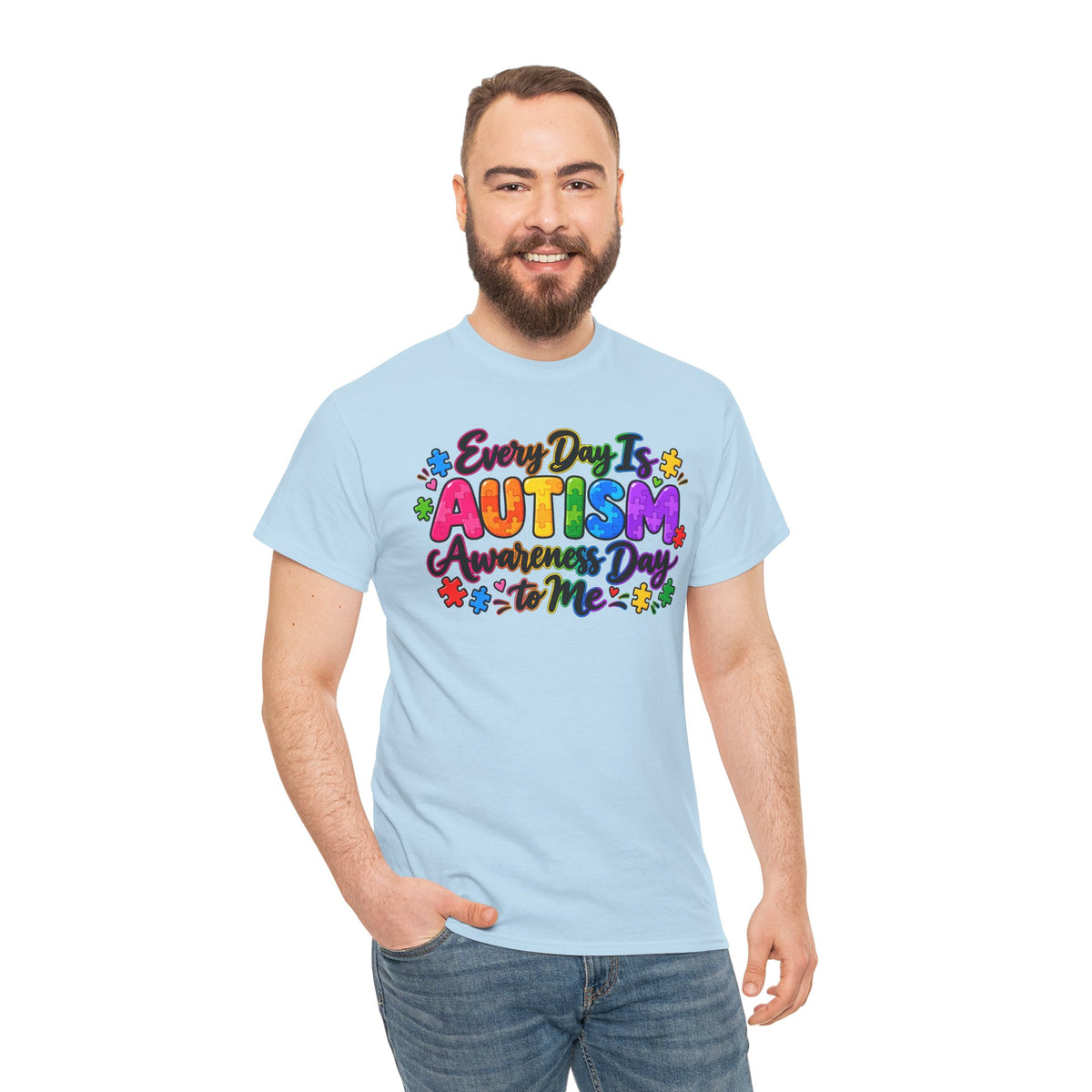 Autism Awareness T-Shirt — "Every Day Is Autism Awareness Day to Me" Colorful Puzzle Tee