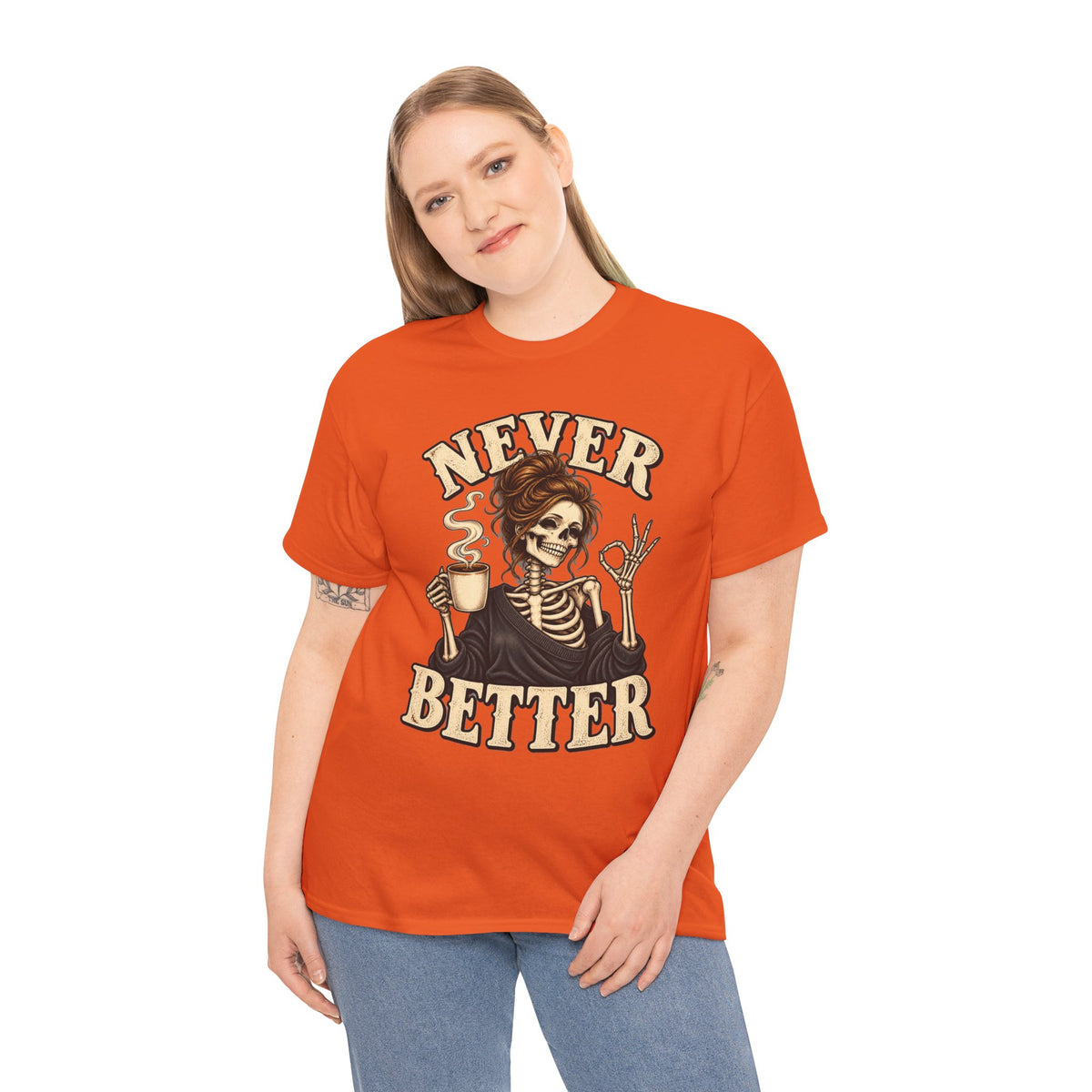 Never Better Skeleton Coffee Graphic Tee