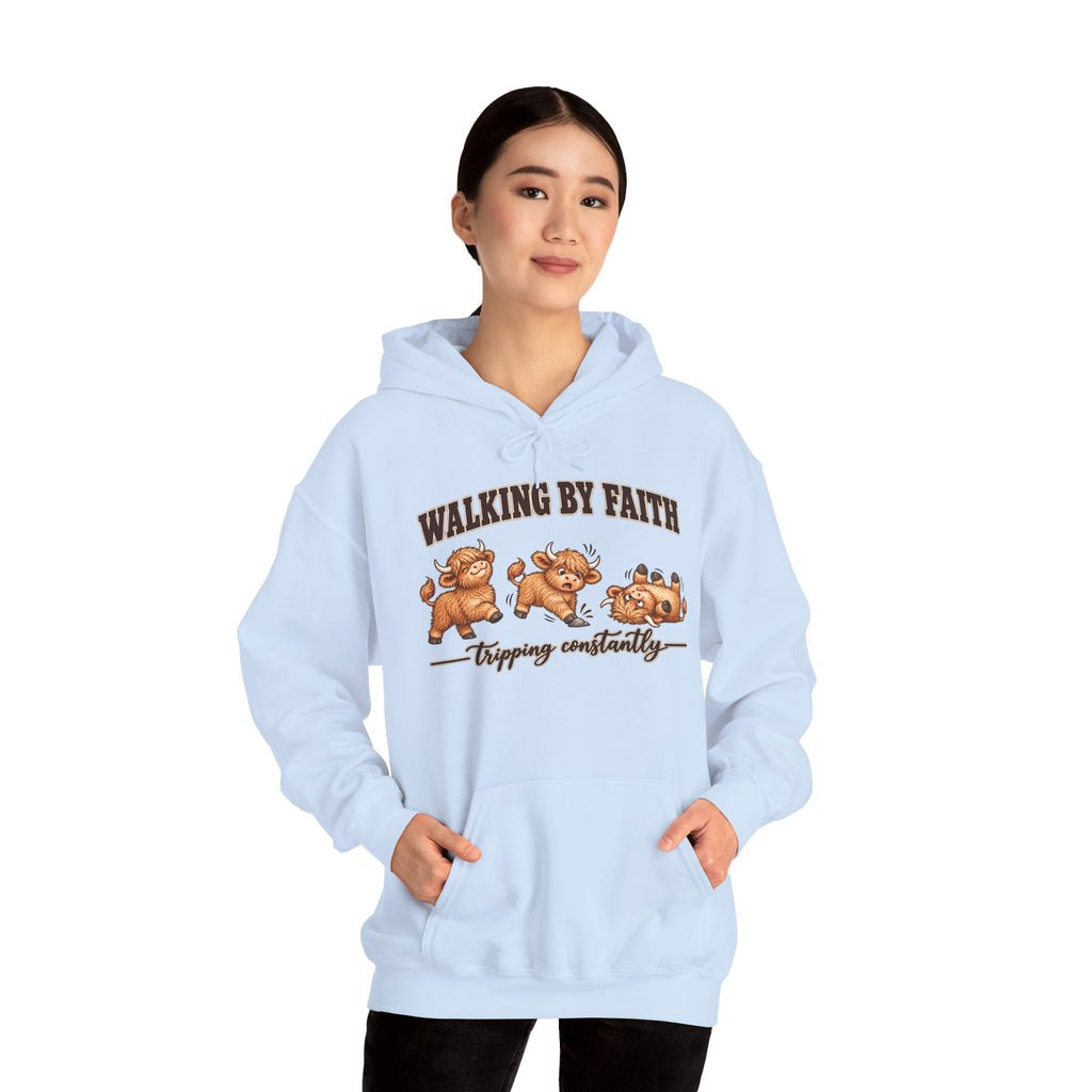 Walking by Faith Christian Highland Cow Hoodie