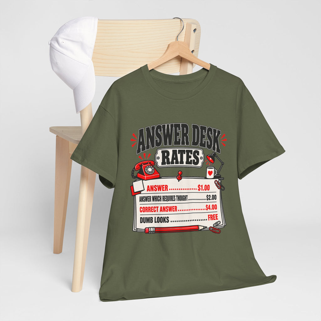 Answer Desk Rates T-Shirt — Funny Help Desk IT Support Tee ("Answer 1.00, Correct Answer 4.00")