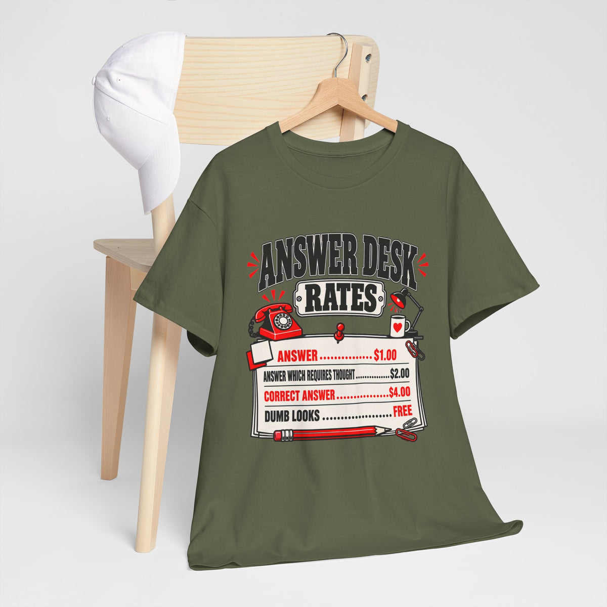 Answer Desk Rates T-Shirt — Funny Help Desk IT Support Tee ("Answer 1.00, Correct Answer 4.00")