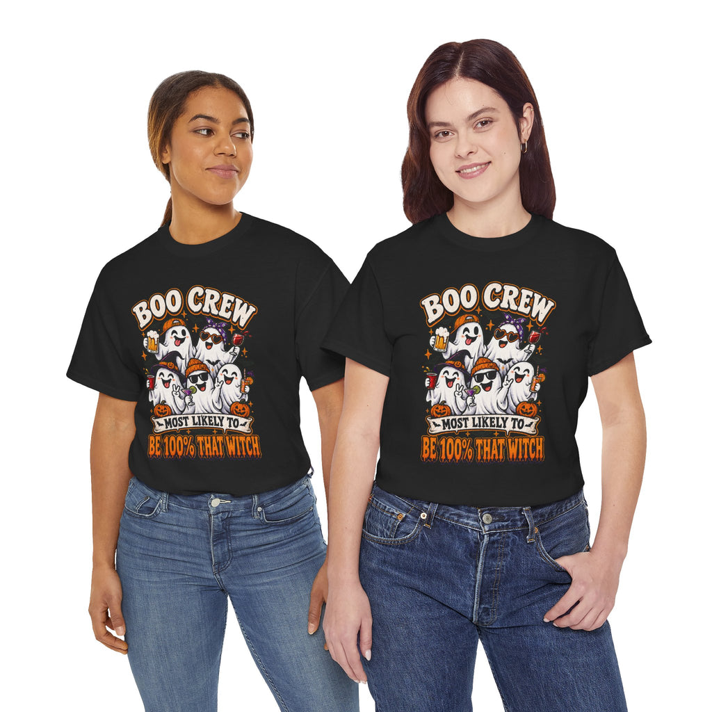 Boo Crew Halloween T-Shirt – "Most Likely To Be 100% That Witch" Ghosts Tee