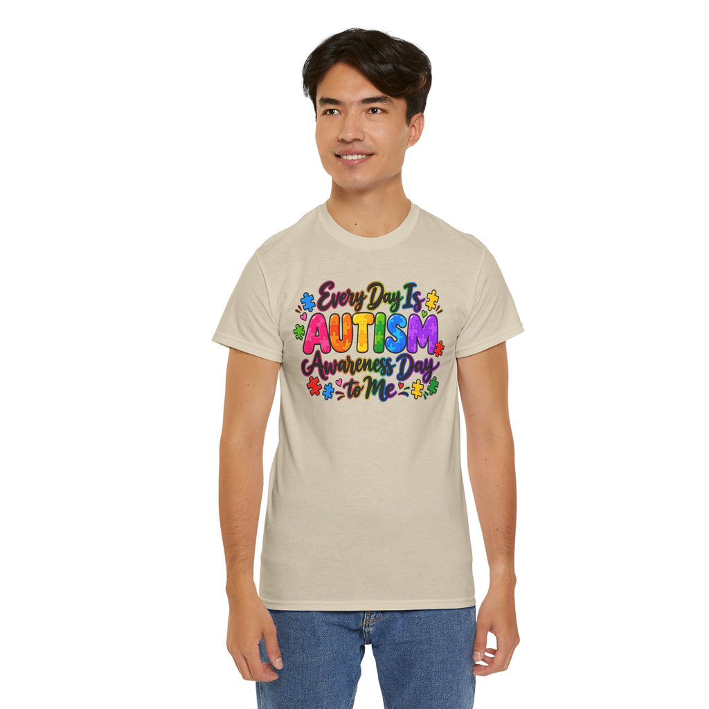 Autism Awareness T-Shirt — "Every Day Is Autism Awareness Day to Me" Colorful Puzzle Tee