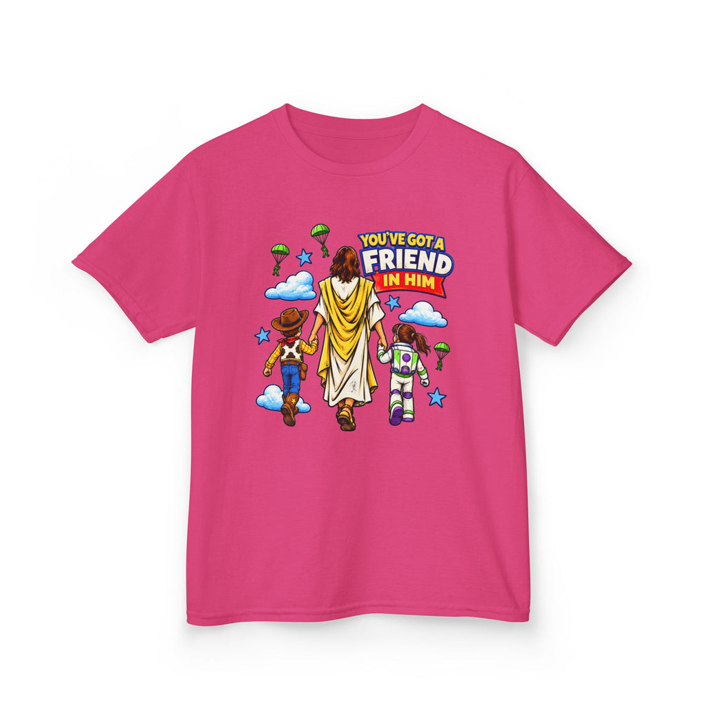 Kids Tee — "You've Gotta Friend in Him" Inspirational Jesus & Toy Friends Graphic