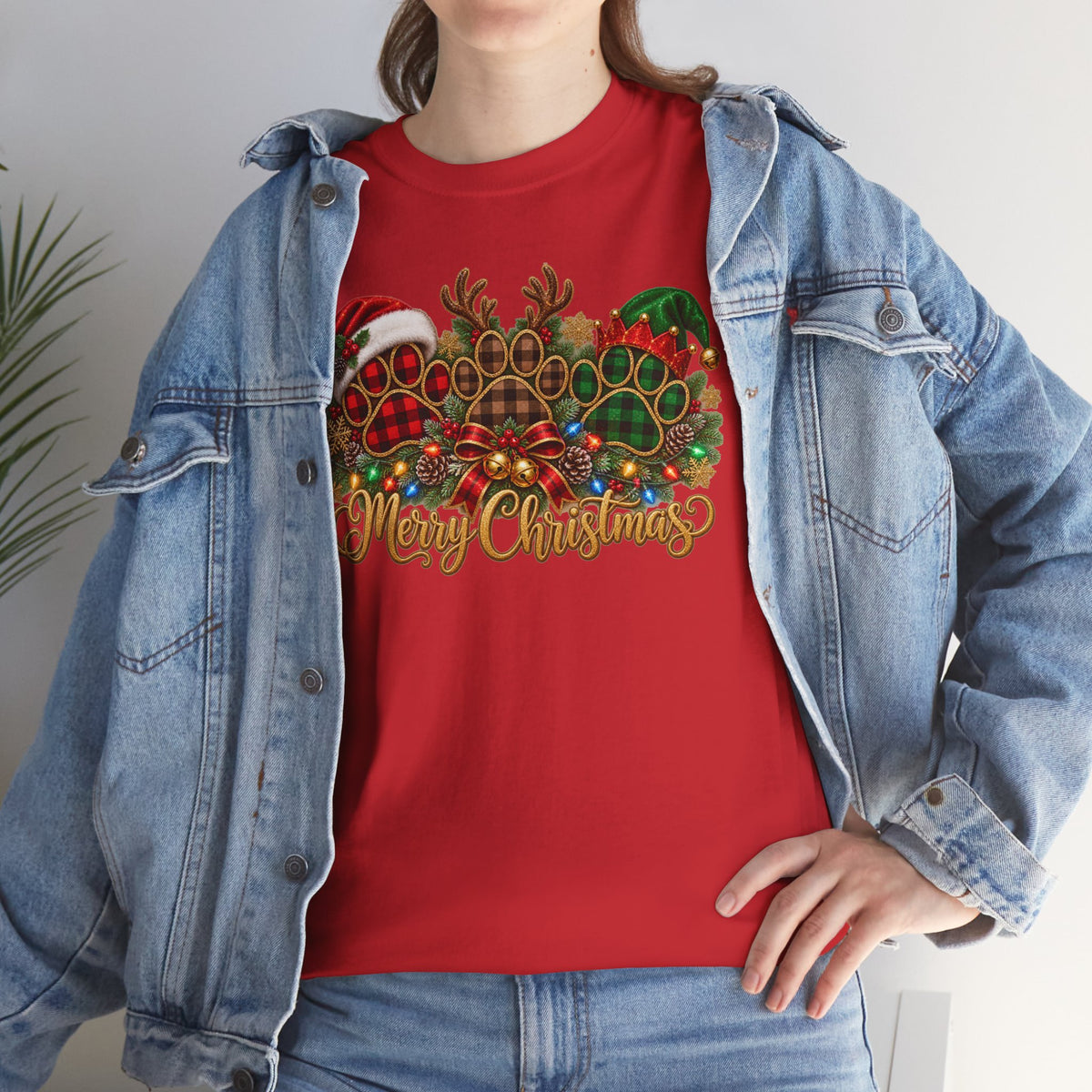 Merry Christmas Paw Prints Holiday Graphic Tee