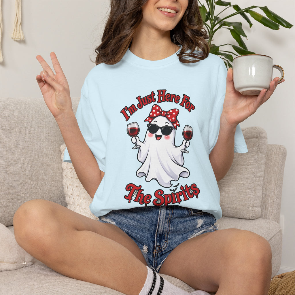 Wine Ghost T-Shirt — "I'm Just Here For The Spirits" Halloween Tee