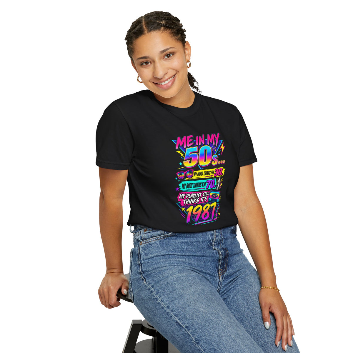 50th Birthday T-Shirt — "Me in My 50s... My Playlist Still Thinks It’s 1987" Retro Graphic Tee