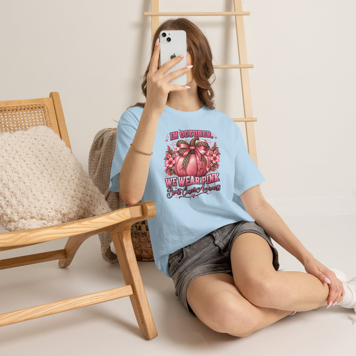 Breast Cancer Awareness T-Shirt — "In October We Wear Pink" Pumpkin Design