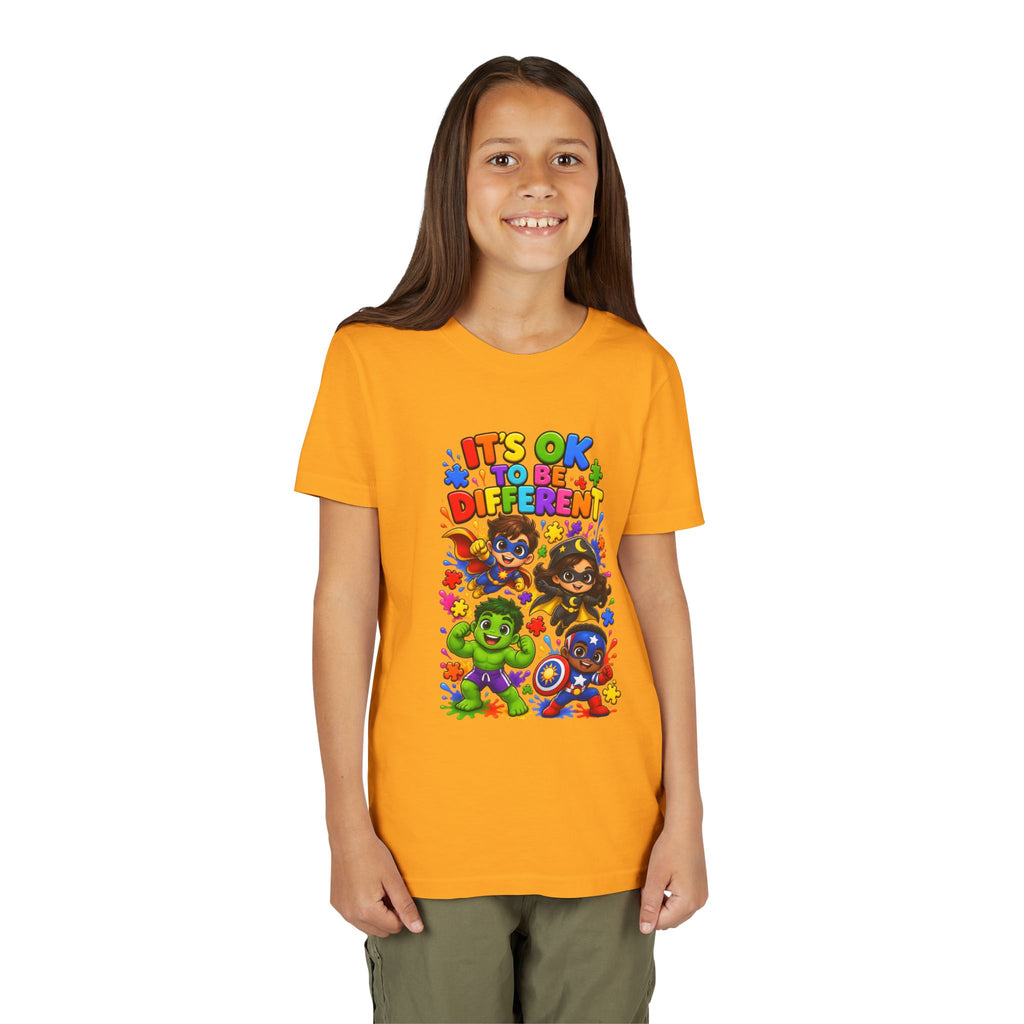 Kids T-Shirt — "It's OK to Be Different" Colorful Superhero Diversity Tee