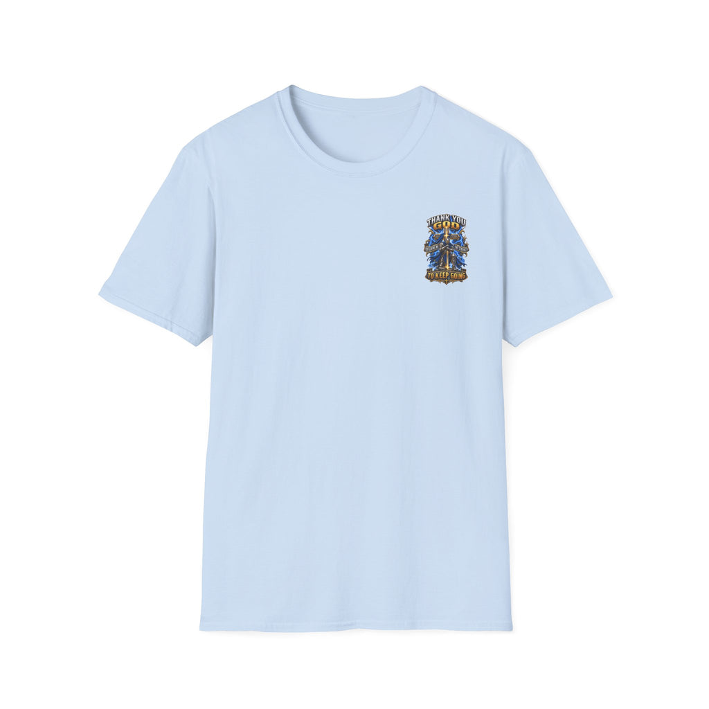 T-Shirt — "Thank You God I Keep Going" Faith Graphic Pocket Tee