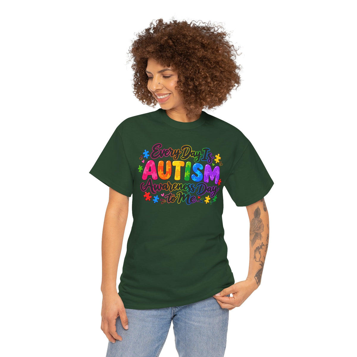 Autism Awareness T-Shirt — "Every Day Is Autism Awareness Day to Me" Colorful Puzzle Tee