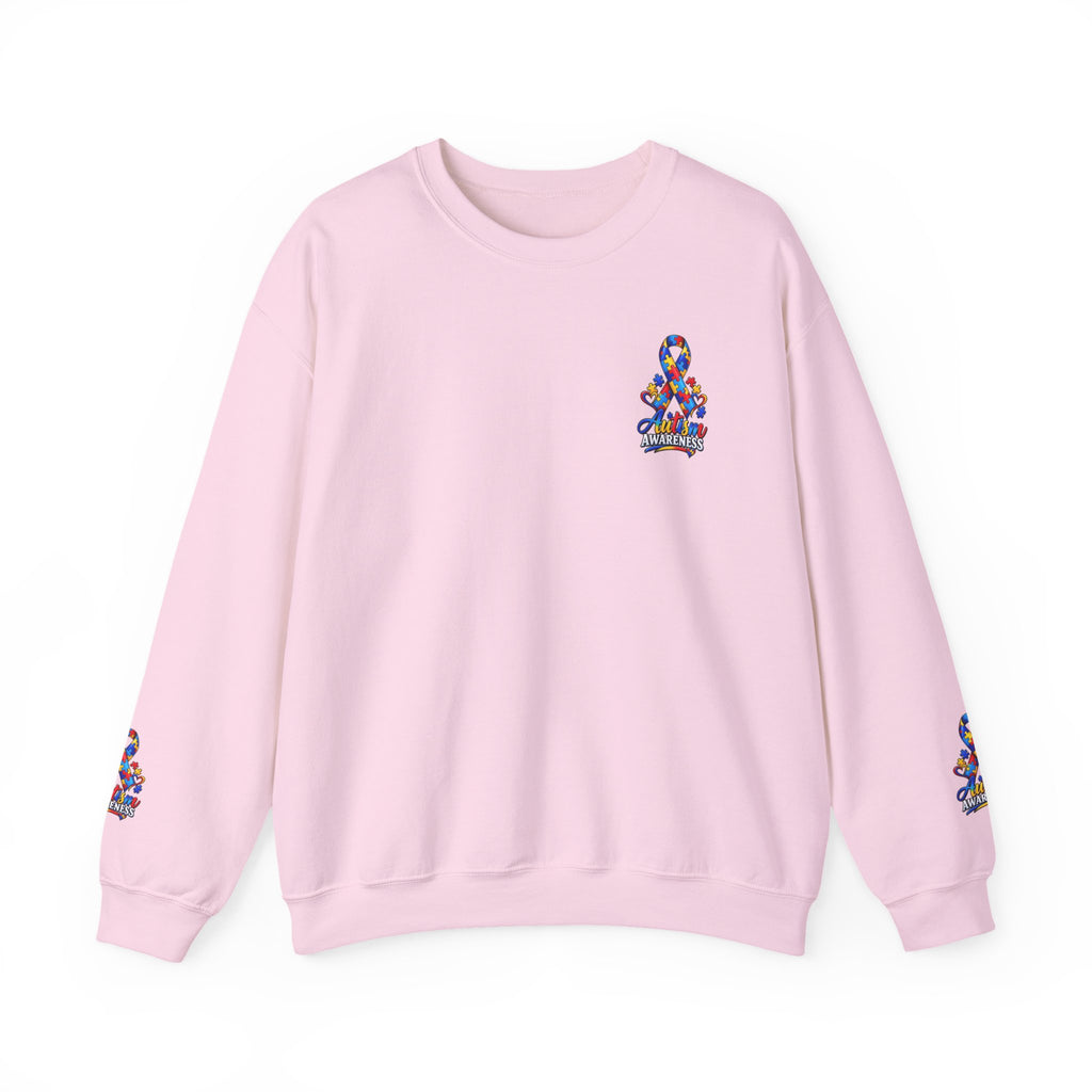 Autism Awareness Crewneck Sweatshirt — "Color Outside the Lines" Puzzle Ribbon Design