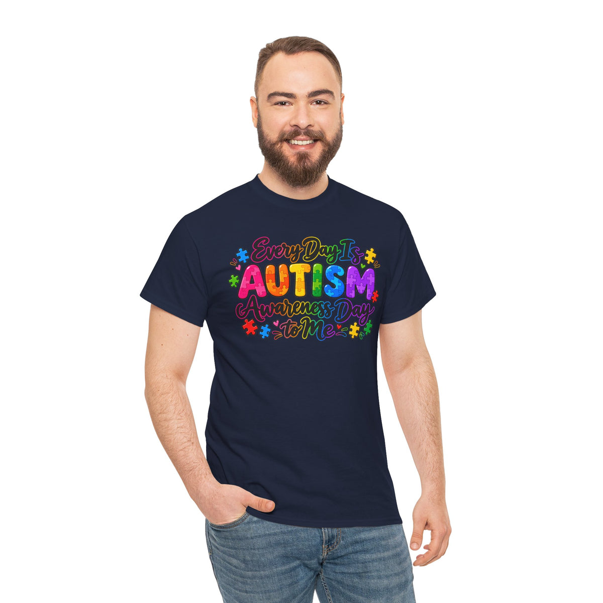 Autism Awareness T-Shirt — "Every Day Is Autism Awareness Day to Me" Colorful Puzzle Tee