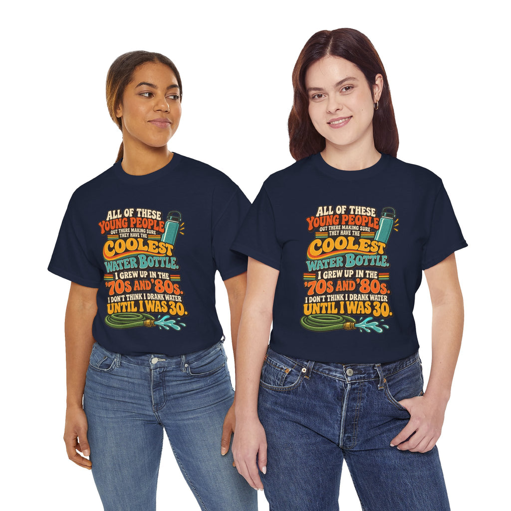 Retro 70s-80s Funny Water Bottle Tee — "Coolest Water Bottle" Graphic T-Shirt