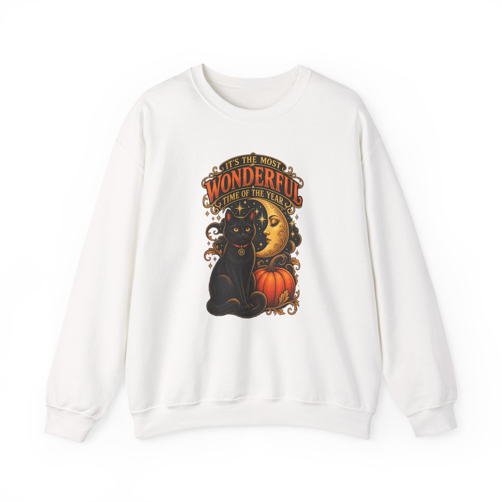 Funny Halloween Sweatshirt – "Most Wonderful Time of the Year" Black Cat & Moon Crewneck | Spooky Season Gift