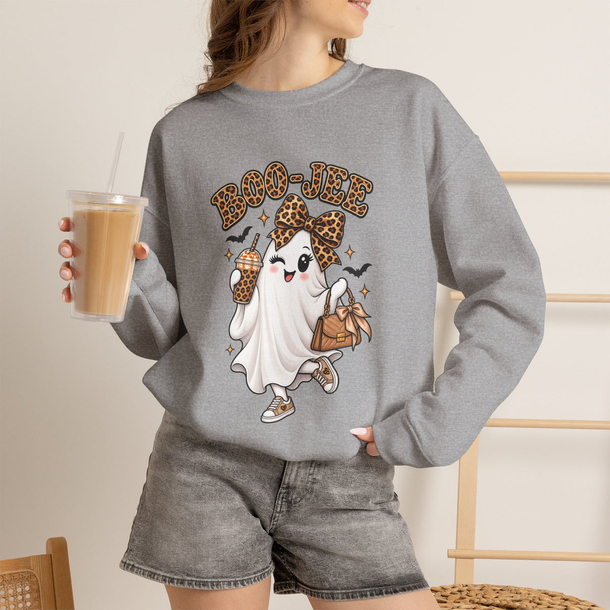 Boo-Jee Leopard Ghost Sweatshirt — Cute Halloween Graphic Crewneck