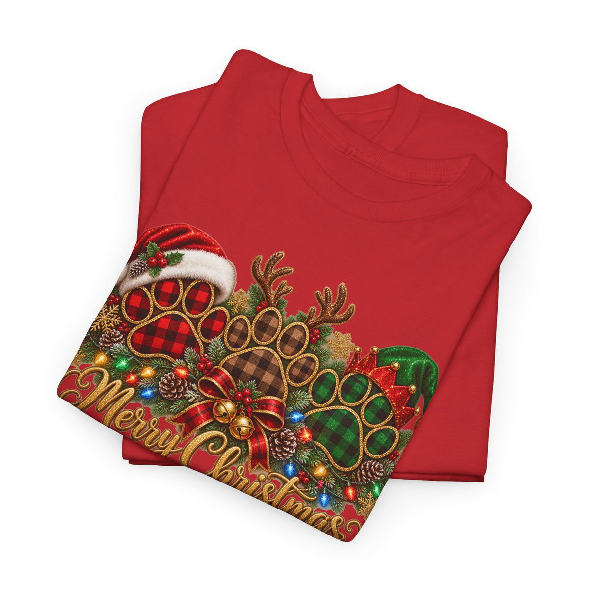 Merry Christmas Paw Prints Holiday Graphic Tee