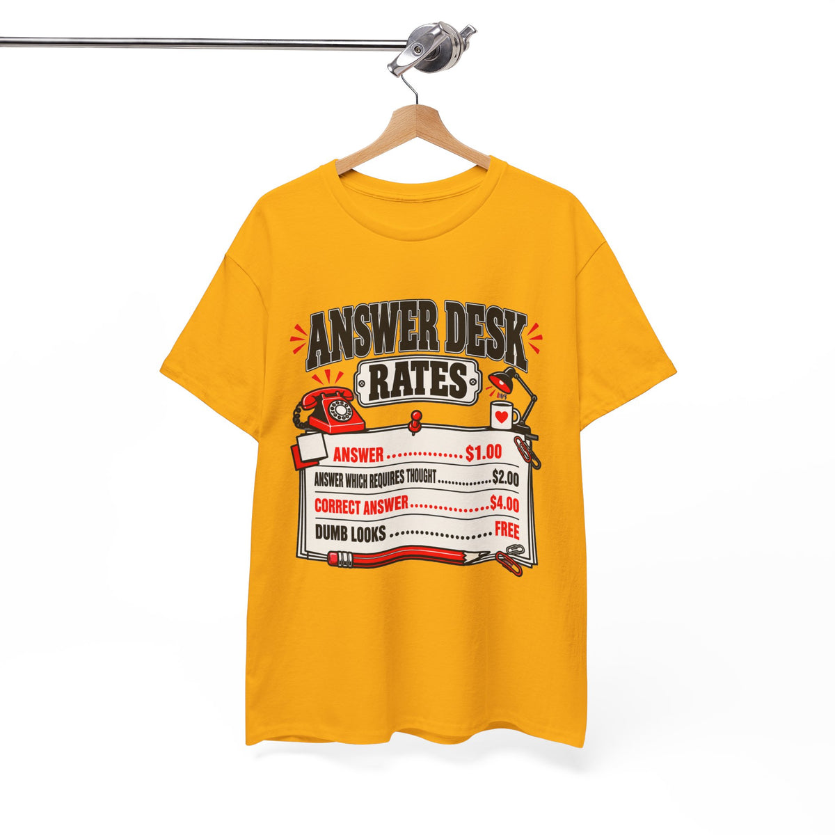 Answer Desk Rates T-Shirt — Funny Help Desk IT Support Tee ("Answer 1.00, Correct Answer 4.00")