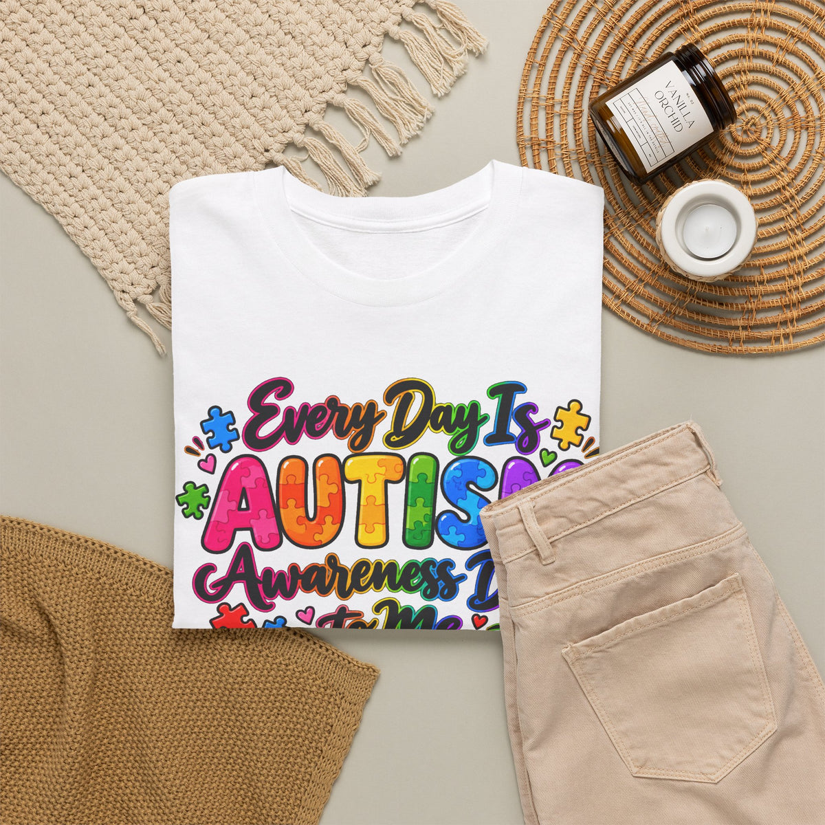 Autism Awareness T-Shirt — "Every Day Is Autism Awareness Day to Me" Colorful Puzzle Tee