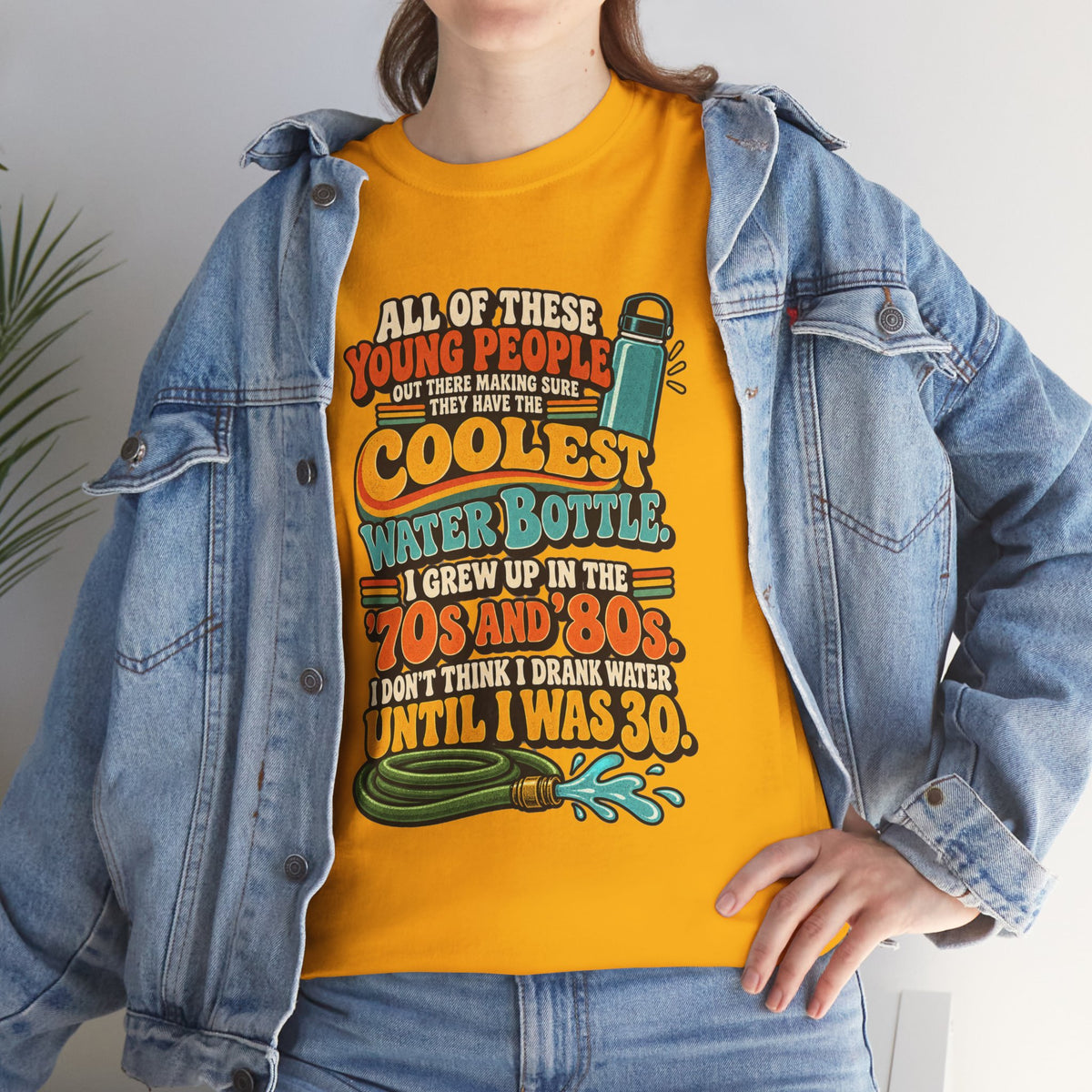 Retro 70s-80s Funny Water Bottle Tee — "Coolest Water Bottle" Graphic T-Shirt