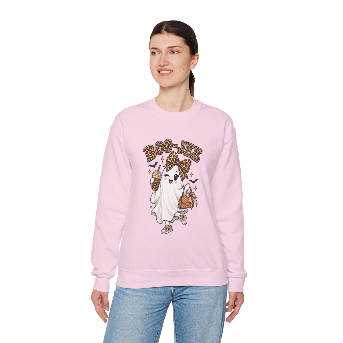 Ghost Trick Crewneck Sweatshirt — "Boo-tiful" Leopard Halloween Ghost Design