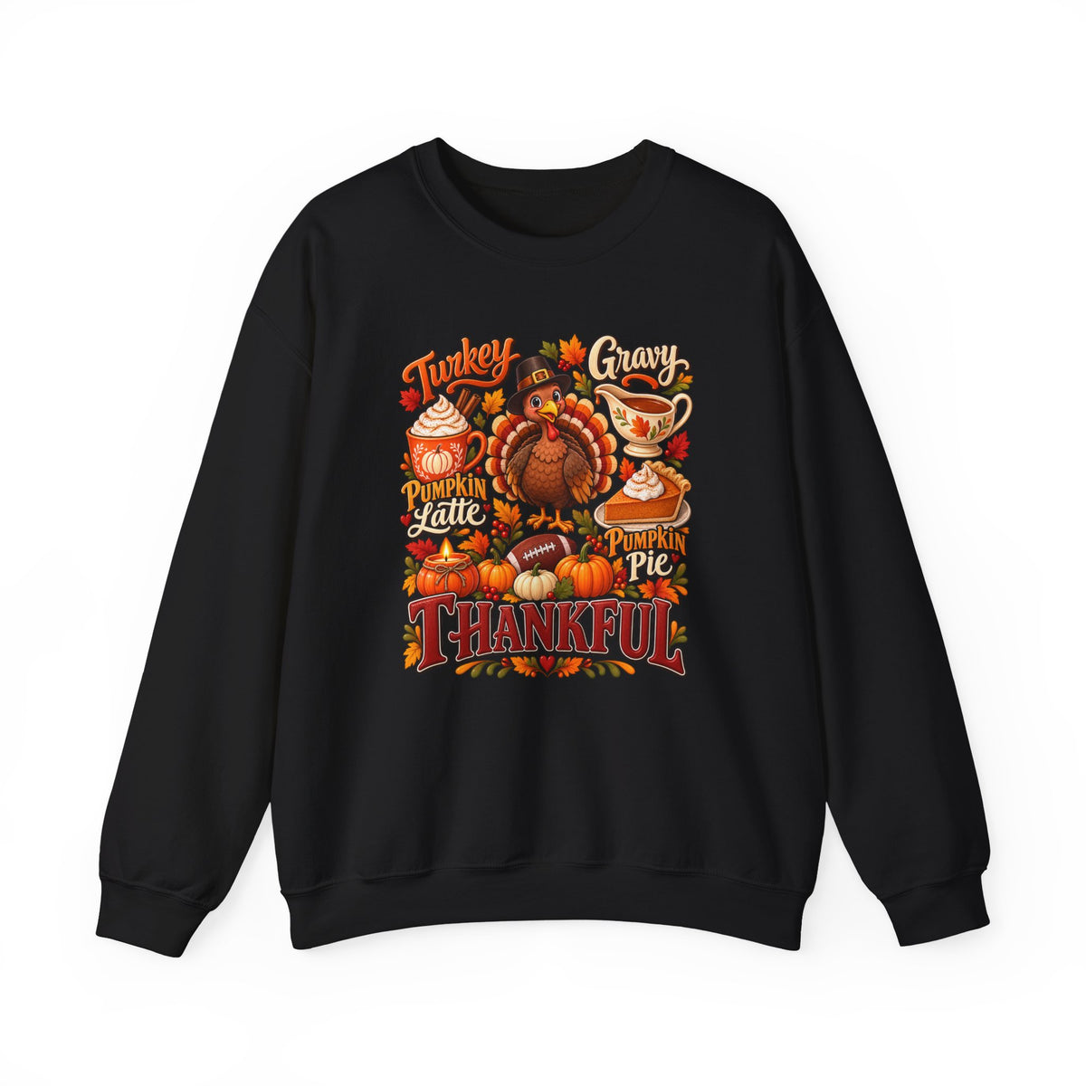 Thankful Thanksgiving Sweatshirt — Cute Turkey & Fall Harvest Crewneck