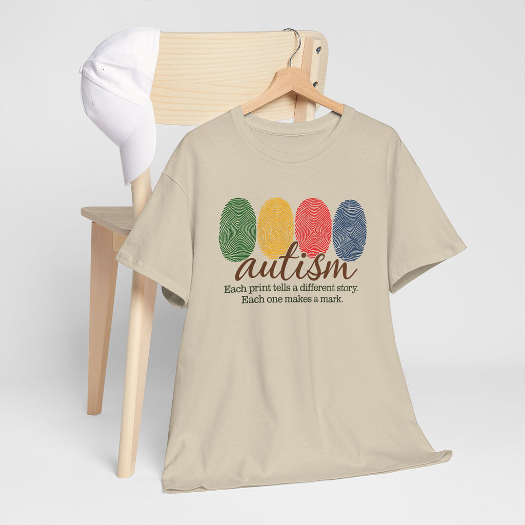 Autism Awareness T-Shirt — "Each Print Tells a Different Story" Colorful Fingerprint Tee