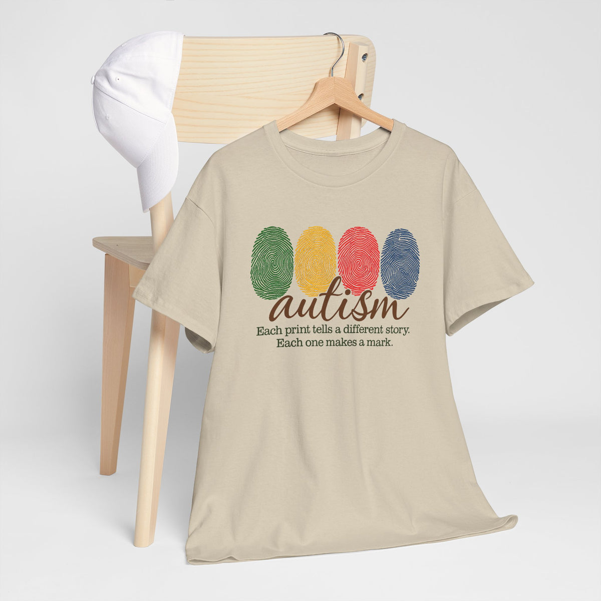 Autism Awareness T-Shirt — "Each Print Tells a Different Story" Colorful Fingerprint Tee