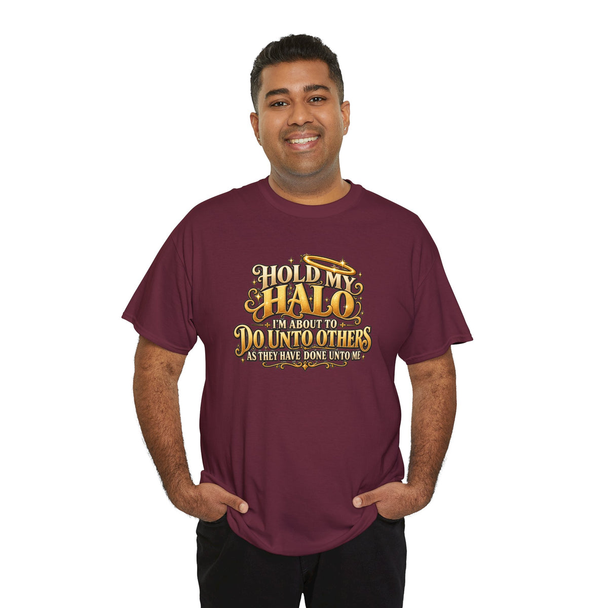 T-Shirt — "Hold My Halo I'm About To Do Unto Others" Vintage Faith Graphic Tee