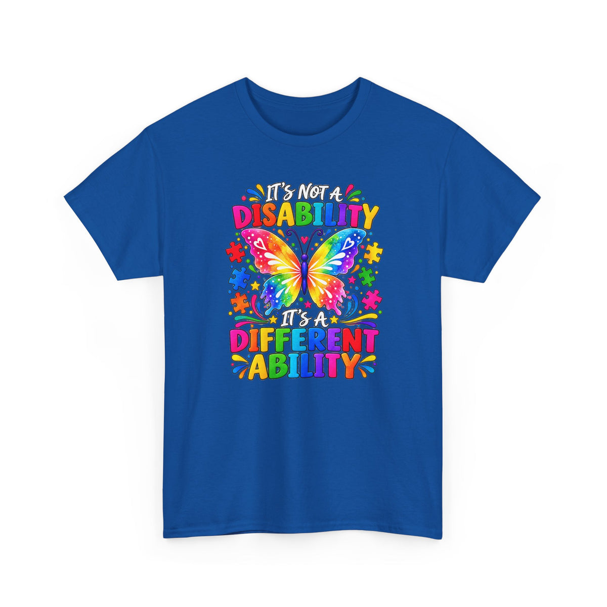 T-Shirt — "It's Not a Disability, It's a Different Ability" Rainbow Butterfly Awareness Tee
