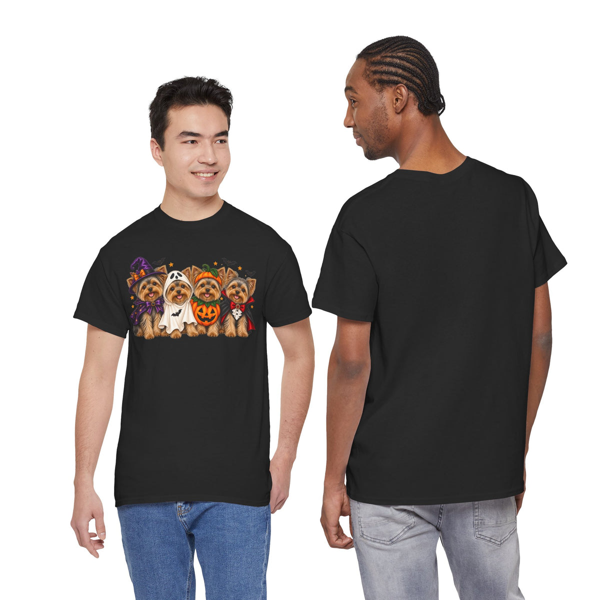 Halloween Yorkie T-Shirt — Cute Yorkies in Costumes (Pumpkin, Ghost, Witch, Vampire)