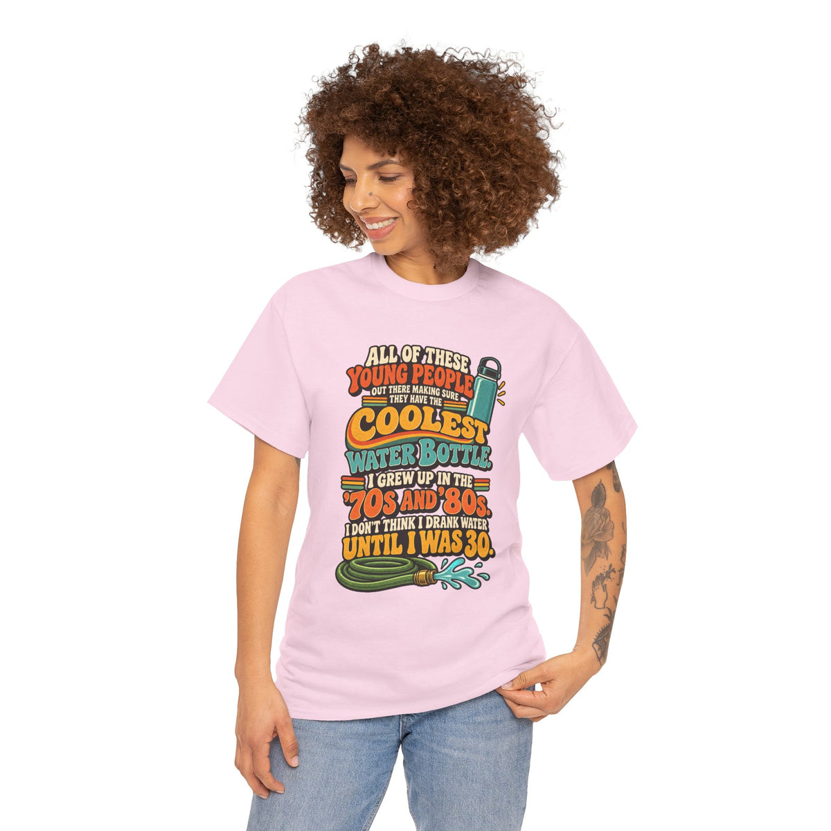 Retro 70s-80s Funny Water Bottle Tee — "Coolest Water Bottle" Graphic T-Shirt