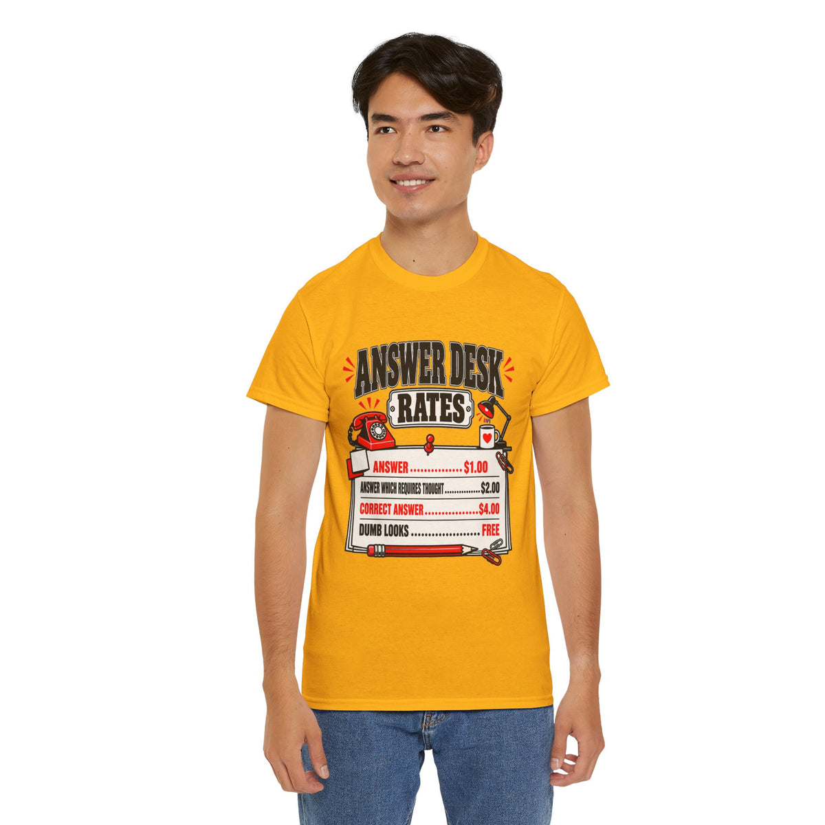 Answer Desk Rates T-Shirt — Funny Help Desk IT Support Tee ("Answer 1.00, Correct Answer 4.00")