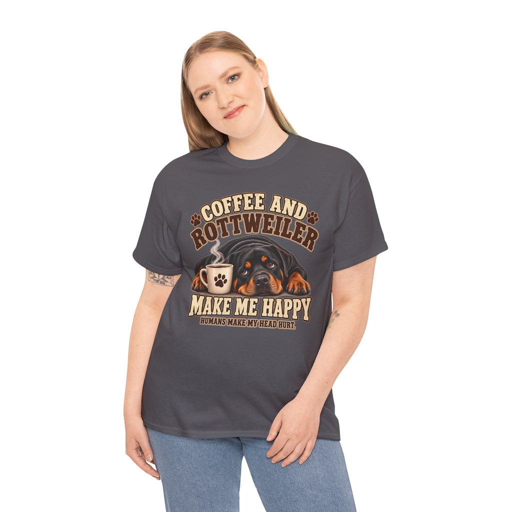 Coffee and Rottweiler Tee — "Coffee and Rottweiler Make Me Happy" Dog Lover Shirt