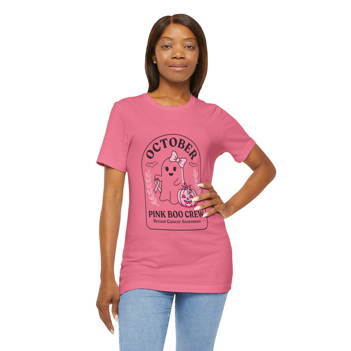 October Pink Boo Crew Tee — Breast Cancer Awareness Ghost T-Shirt