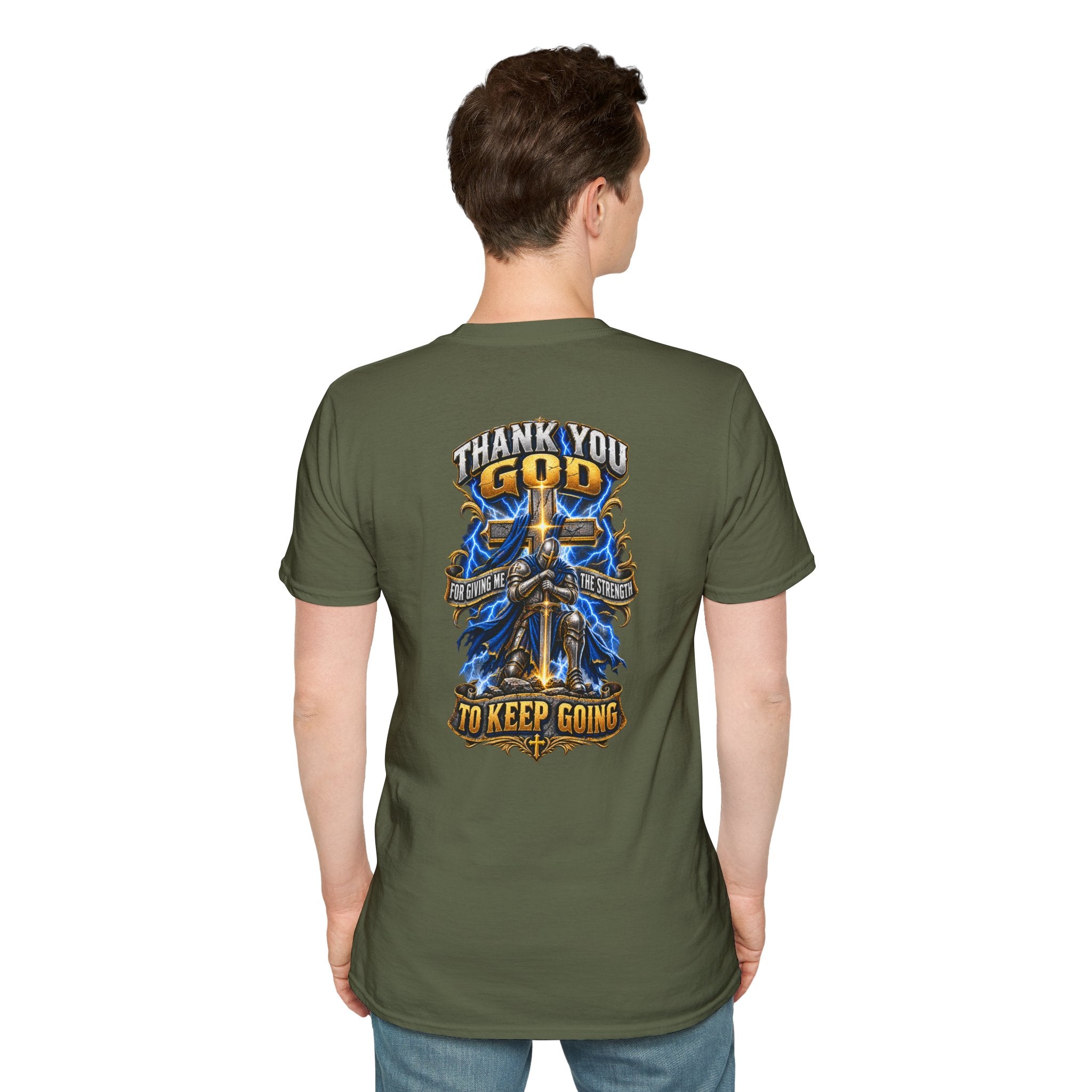 T-Shirt — "Thank You God I Keep Going" Faith Graphic Pocket Tee