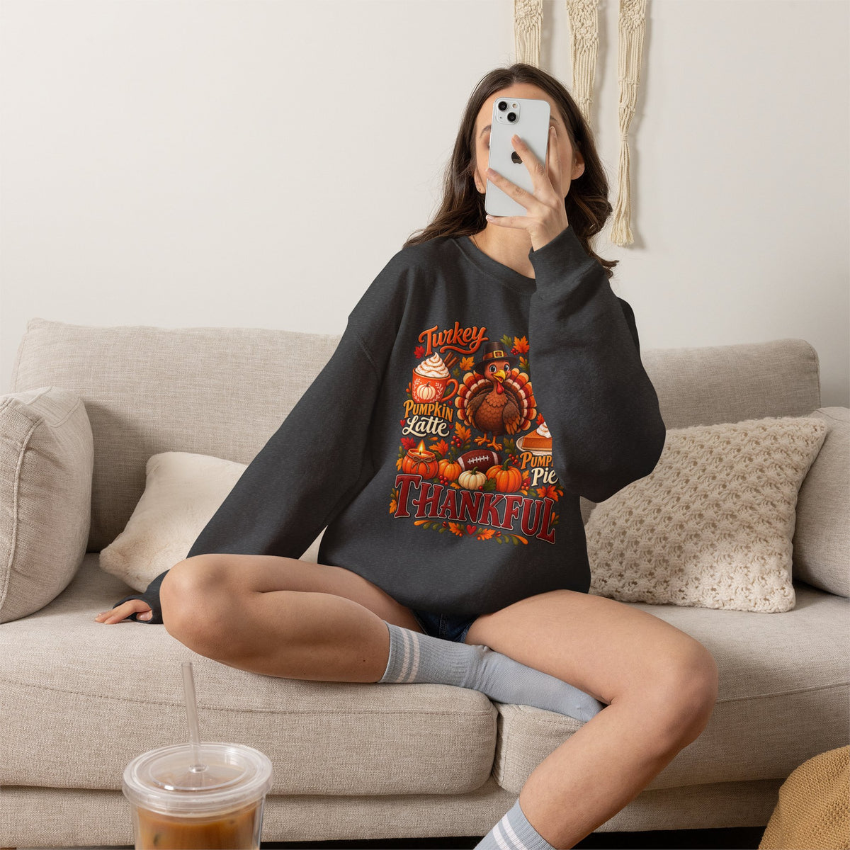Thankful Thanksgiving Sweatshirt — Cute Turkey & Fall Harvest Crewneck