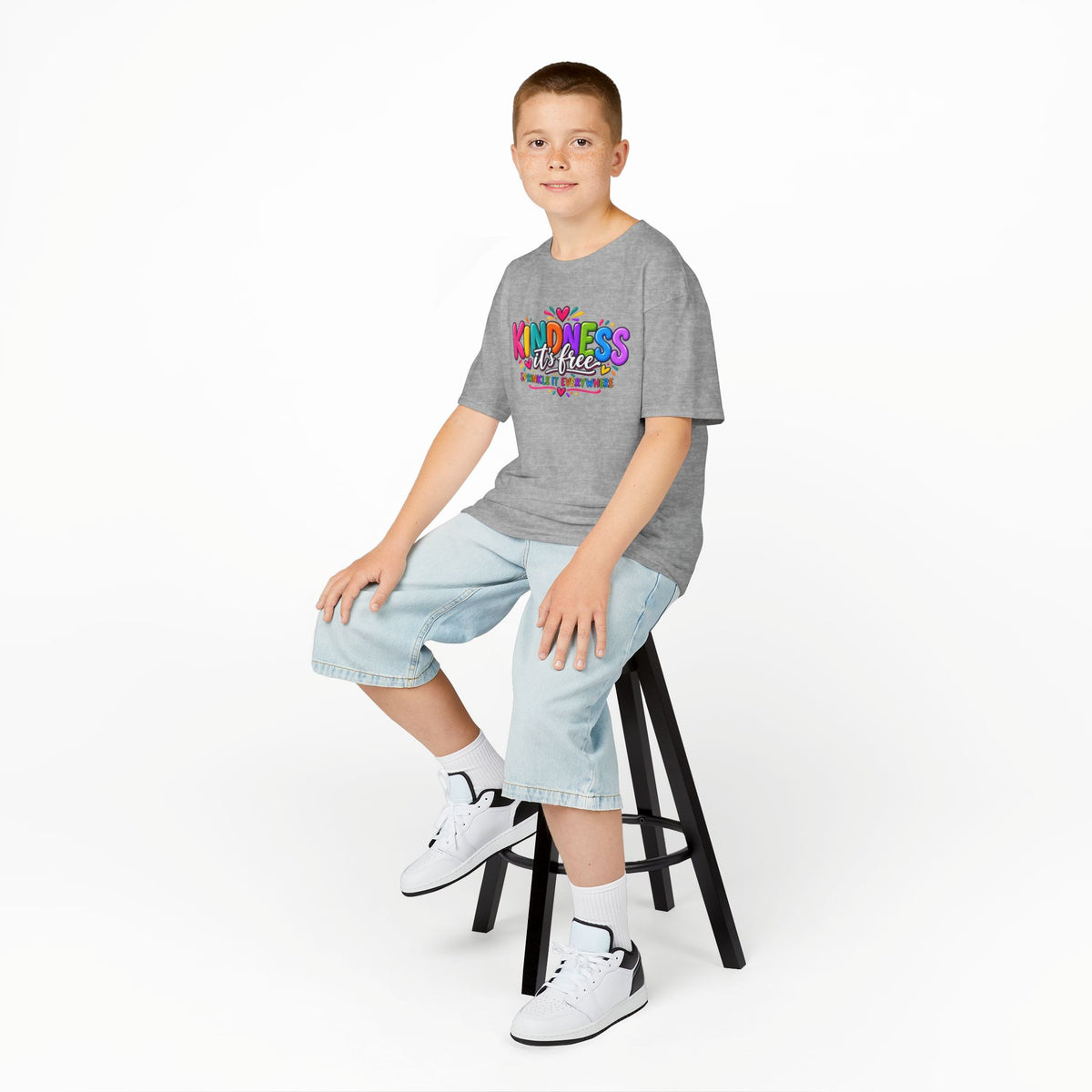 Kids Tee — "Kindness Is Free" Colorful Rainbow Graphic