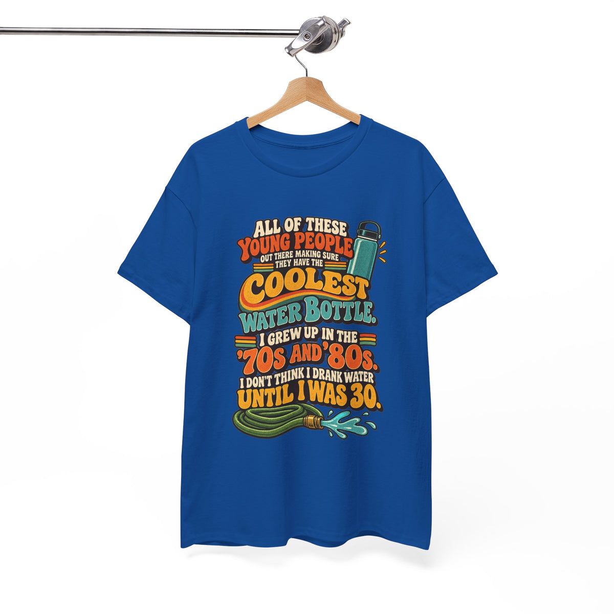 Retro 70s-80s Funny Water Bottle Tee — "Coolest Water Bottle" Graphic T-Shirt