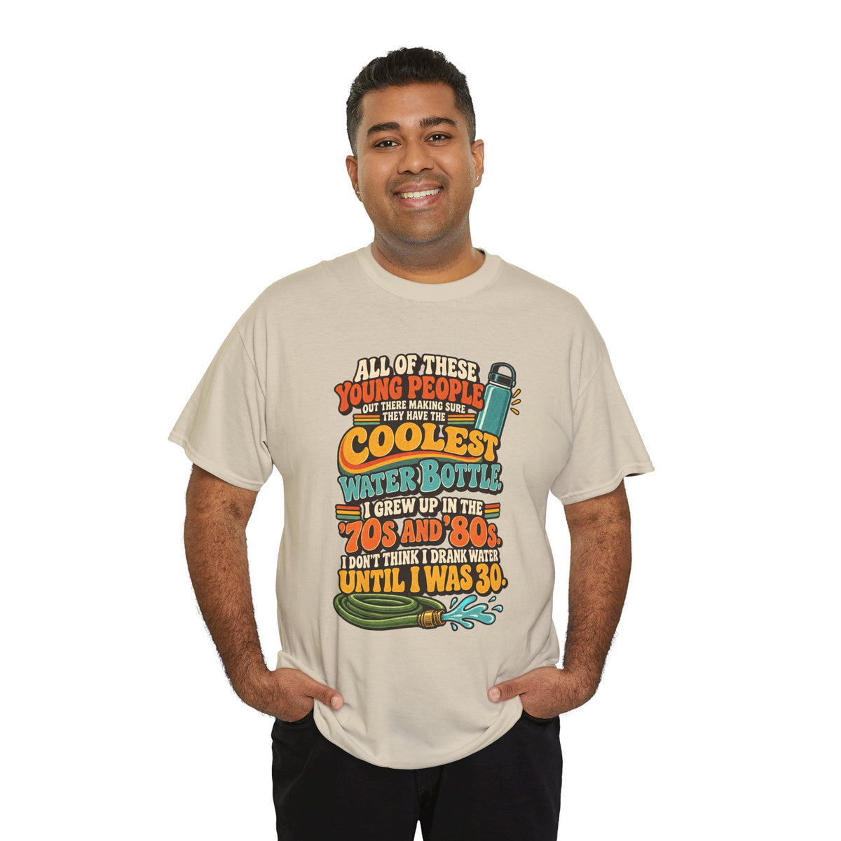 Retro 70s-80s Funny Water Bottle Tee — "Coolest Water Bottle" Graphic T-Shirt
