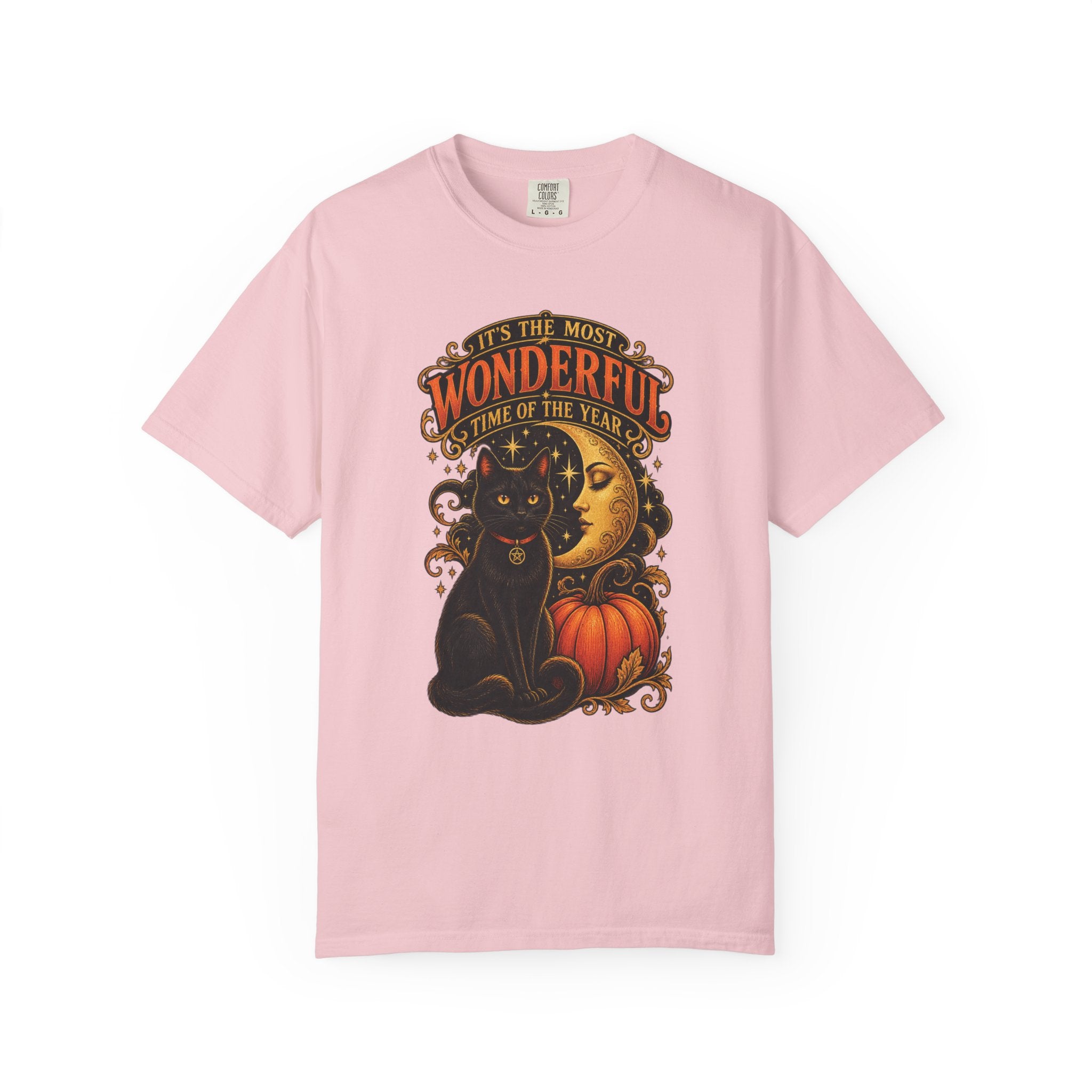 T-Shirt — "It's the Most Wonderful Time of the Year" Halloween Black Cat & Pumpkin