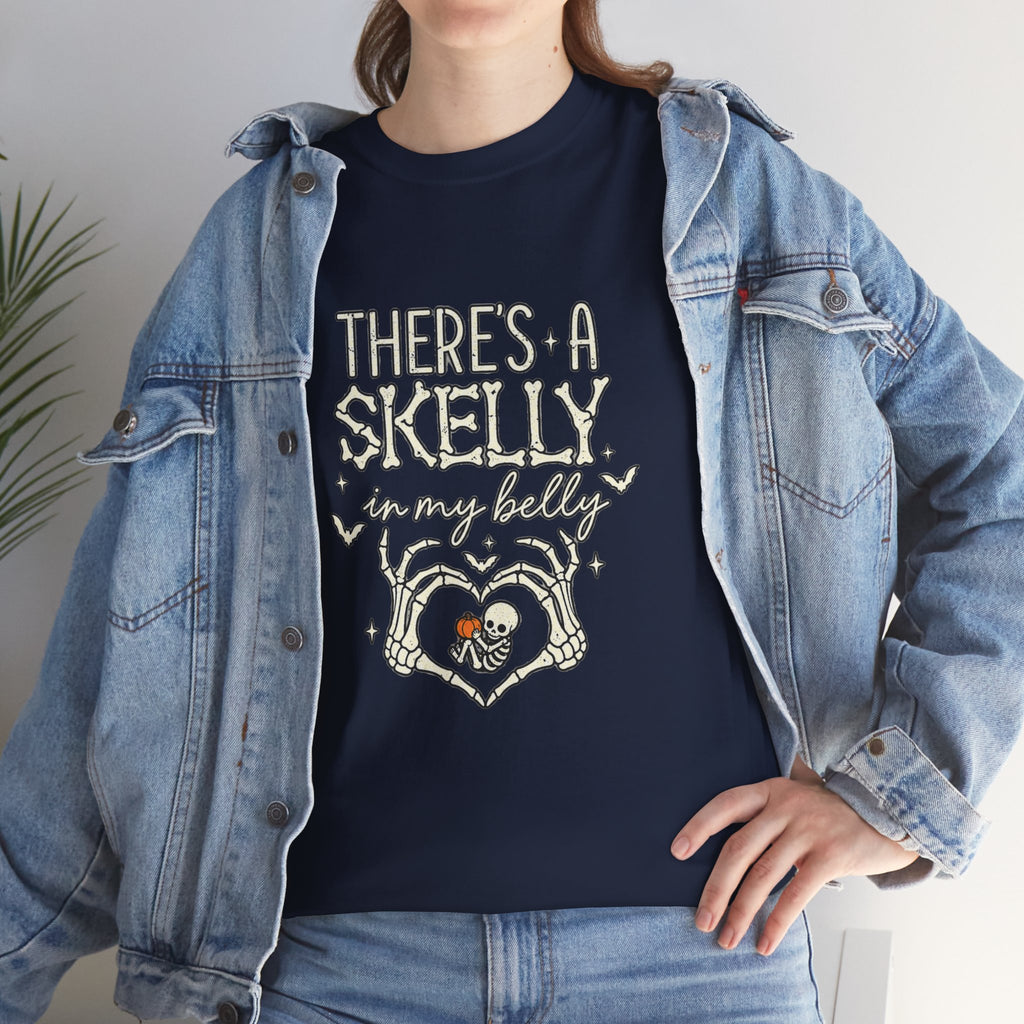 Skeleton Heart T‑Shirt — "There's a Skelly in My Belly" Cute Halloween Tee