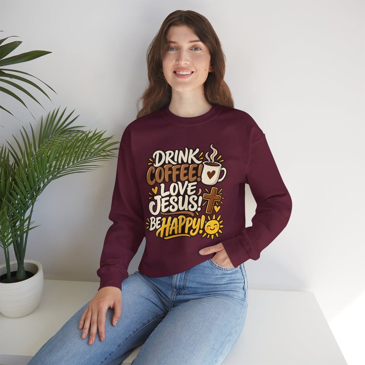 Coffee, Jesus & Be Happy Crewneck Sweatshirt