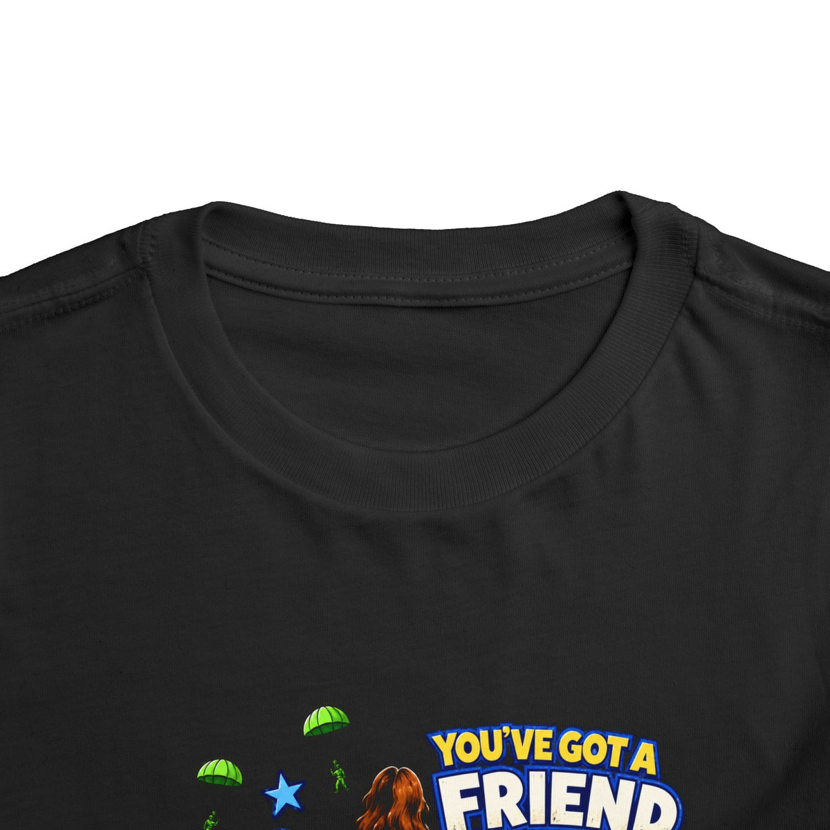 Toddler Tee — "You’ve Got a Friend in Him" Cartoon Faith & Toy Heroes Shirt