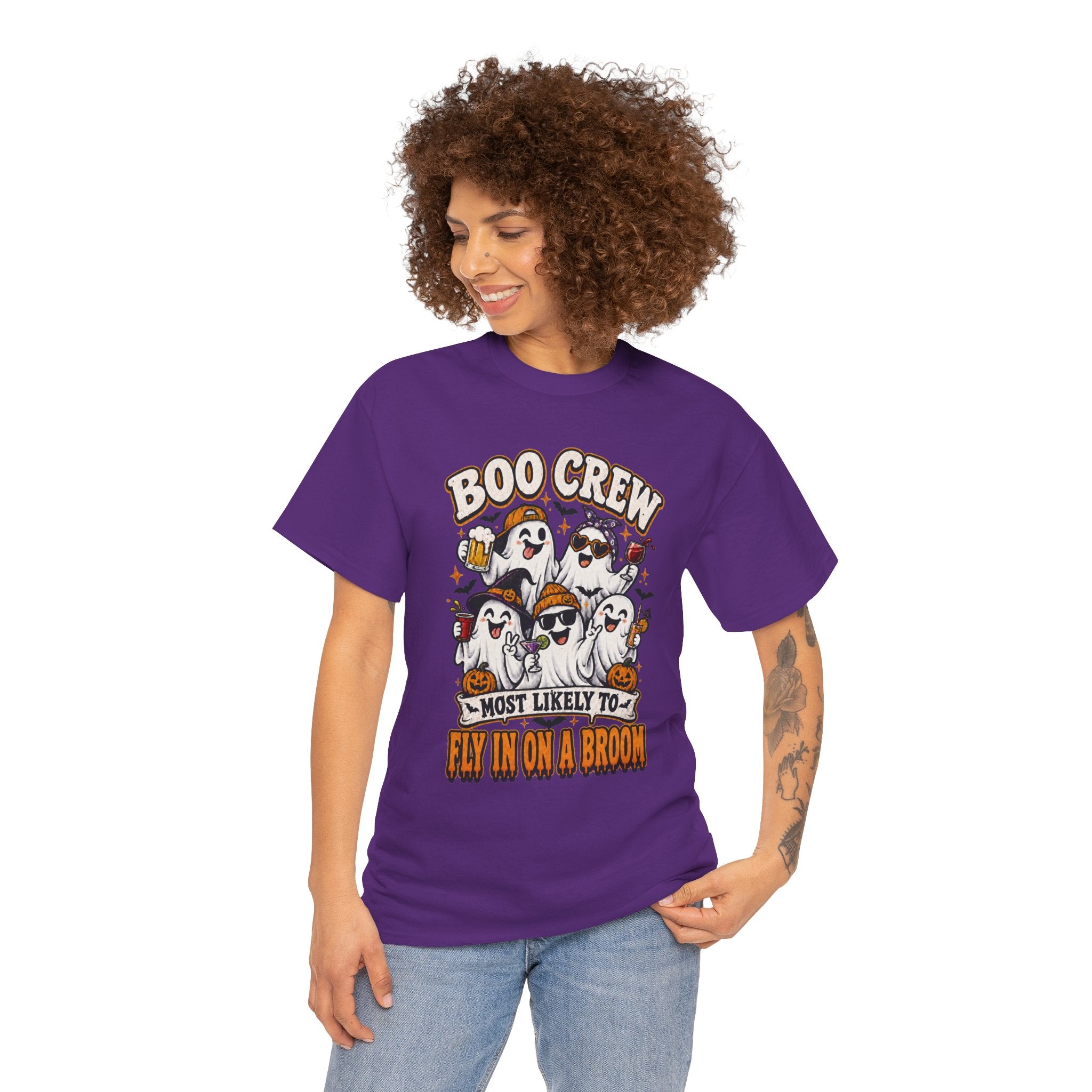 Boo Crew T-Shirt — “Most Likely to Fly on a Broom” Halloween Ghost Tee