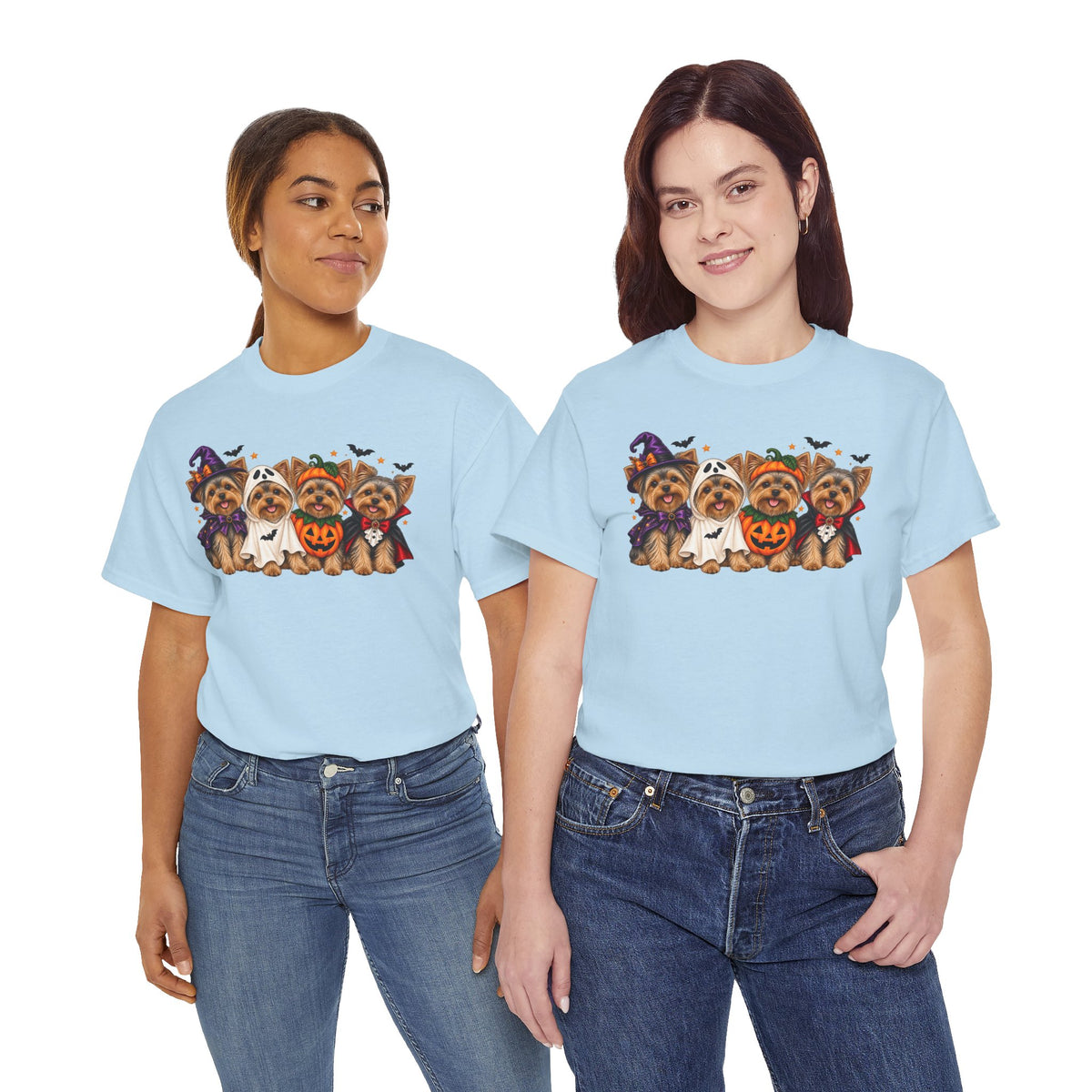 Halloween Yorkie T-Shirt — Cute Yorkies in Costumes (Pumpkin, Ghost, Witch, Vampire)