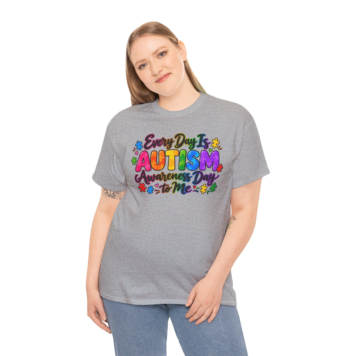 Autism Awareness T-Shirt — "Every Day Is Autism Awareness Day to Me" Colorful Puzzle Tee