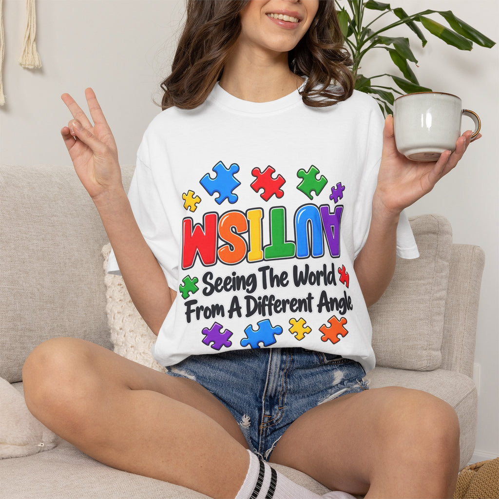 Autism Awareness T-Shirt — "Seeing the World From a Different Angle" Puzzle Design