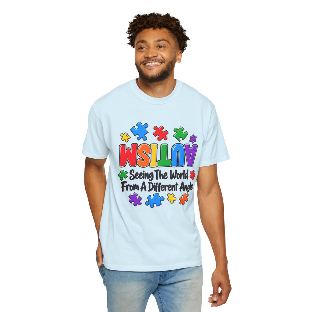 Autism Awareness T-Shirt — "Seeing the World From a Different Angle" Puzzle Design