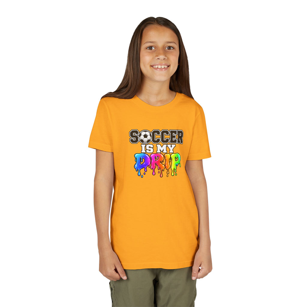 Youth Tee — "Soccer Is My Drip" Colorful Drip Soccer Graphic